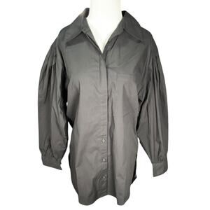 Open Edit Black Cotton Bubble Sleeve Shirt Dress Structured Tunic Size Small